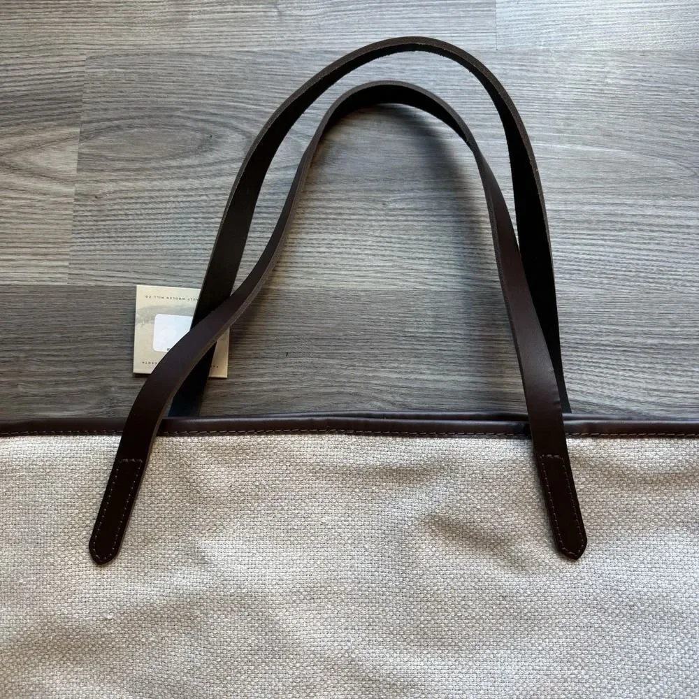 Faribault Woolen Mills Cotton Tote Bag MADE IN USA Leather Straps NWT Blue